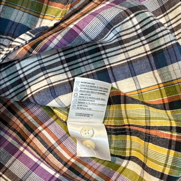 Vince Men’s Cotton Linen Plaid Button Front Shirt Purple Green Size XL READ - Picture 9 of 14